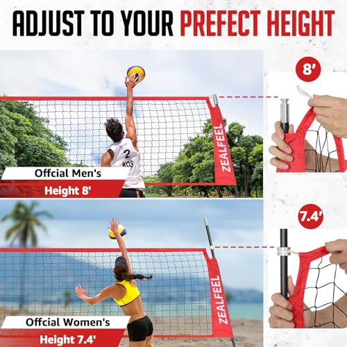 ZEALFEEL Volleyball Net, 12ft/20ft Volleyball Training Net for Backyard Height Adjustable, Portable Freestanding Practice Net for Hitting & Serving Drills, Pop up Net with Carry Bag for Indoor Outdoor - size: 20 FT Volleyball Net Set