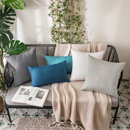 MIULEE Pack of 2 Decorative Outdoor Solid Waterproof Throw Pillow Covers Faux Linen Garden Farmhouse Cushion Cases for Patio Tent Balcony Couch Sofa 16x16 Inch Light Grey - color: Light Grey, size: 16" x 16" (Pack of 2)