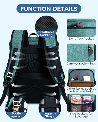 BAGLHER Lightweight Insulated Cooler Backpack - 30 Cans, Leak-Proof for Lunch, Picnic, Hiking, Camping Trips - color: green-plus