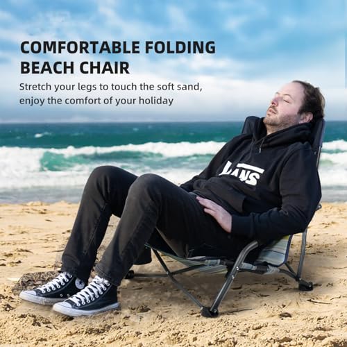 Portable Folding Beach Chair for Adults Set of 2- Lightweight Low Back Sling Chair, 300lbs Capacity Camping Chair for Outdoor, Lawn, Concert, Travel (Orange-Colour Striped) - color: Orange-colour Striped, size: 2 pcs