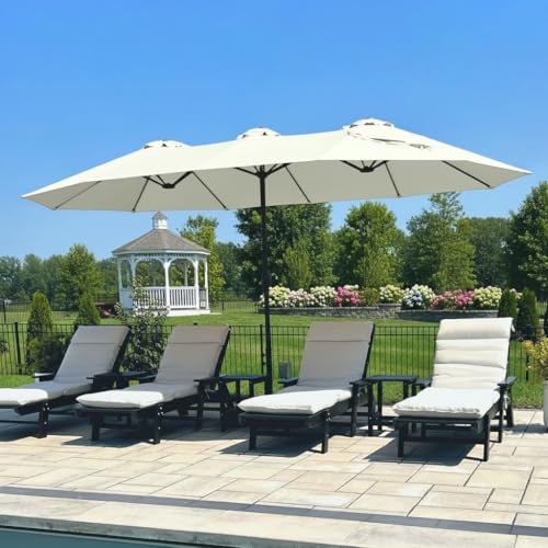 PHI VILLA 15ft Large Patio Umbrellas with Base Included, Outdoor Double-Sided Rectangle Market Umbrella with Stand, Outside Umbrellas for Poolside Lawn Backyard, Ivory - color: Ivory