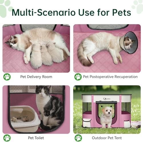 Dog Playpen,Cat Pet Puppy Pen,Portable Playpens for Dogs Indoor Outdoor Travel Camping Use,Foldable Dog Kennel Tent Crate for Rabbit Small Animals with Carrying Case (Pink with Pad, Small) - color: Pink with Pad, size: Small