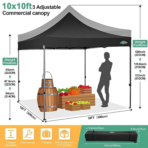 COBIZI 10x10 Pop Up Canopy Tent with 4 sidewalls Commercial Heavy Duty Canopy UPF 50+ All Weather Waterproof Outdoor Canopy Wedding Tents for Parties Gazebo with Roller Bag, Black (Windproof Upgraded) - color: Black, size: 10x10 with Sidewalls