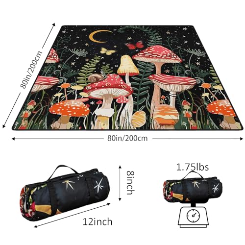 Mushroom Picnic Blankets Waterproof Foldable Picnic Outdoor Blanket 80"x 80" Picnic Mat 3-Layer Thicking Outdoor Foldable Blankets Sandproof Lightweight Beach Blankets with Strap Machine Washable - color: Mushroom, size: 80*80in
