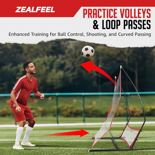 ZEALFEEL Soccer Rebounder, 2-in-1 Soccer Rebound Net, 6'x4.7' Large Net & 6'x16" Small Net, Soccer Bounce Back Net Practice for Team Volley Passing Solo Training, Football Trainer with Carry Bag Cones