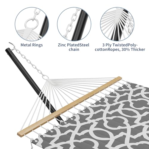Double Hammock with Stand for 2 Person, Outdoor Freestanding Hammock Bed with 475lb Capacity - Heavy Duty Steel Frame, Quilted Pillow & Portable Carry Bag, Easy Assembly, Light Gray - color: Light Gray - Widened