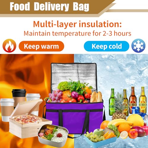 PEASUG Insulated Bags for Food Delivery, XXXL Pizza Delivery Bags, Large Capacity Cooler Bag Keep Food Warm for Grocery Shopping and Catering, Foldable, Heavy-Duty (Purple) - color: Purple, size: XXX-Large