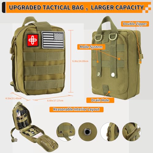 Survival Kit, Gifts for Men Women Teen Boys, 252 pcs Survival Gear and Equipment Mini First Aid Kit for Car Home, Emergency Kit with Molle System for Earthquake, Outdoor Adventure, Car Travel - style: 252pcs-green