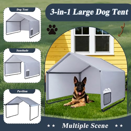 3 in 1 Extra Large Dog Canopy Outside,All-Season Outdoor Dog Shade XL with Roller Shutters and Removable Door,Pet Shelter Tent for Chicken Livestock 4'x 4'x 3.3' Winter & Summer and Rain - color: Grey
