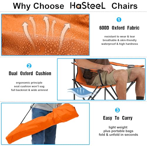 HaSteeL Camping Chair for Adults, Folding Beach Chair Set of 2, Large Foldable Portable Chair for Outdoors Fishing, Hiking, Sporting, Travel, Picnic, Lawn, Hold 275lbs & A Storage Bags (Orange) - color: Orange