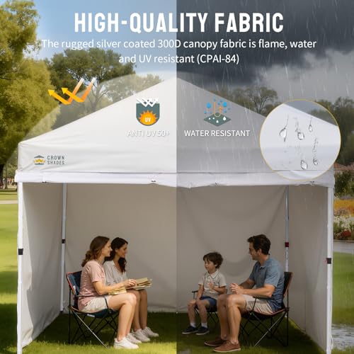 CROWN SHADES 10X10 Commercial Instant Canopy Pop Up Tent with Center Lock, 300D Fabric, 4 Sidewalls, Sto'N Go Bag, White - color: White, size: 10x10 Classic