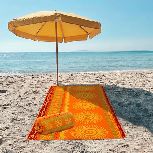 COTTON CRAFT Oversized Beach Towels - 2 Pack XXL 35x84 - The Big Kahuna 7 Foot Extra Large Beach Blanket Towel - Big & Tall - 100% Cotton Jacquard Velour Soft Luxury Towel - Sunshine Orange Yellow - color: Sunshine Orange Yellow, size: 2 Pack - 35x84