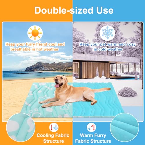 BEAUTYZOO Upgrade Dog Cooling Mat Extra Large, Reversible Self-Cooling Mat for Dogs, Thicken Pet Ice Cool Pad Blanket for Summer Kennel Sofa Bed Floor Car Seat, Machine Washable&Foldable, 36"x23" - color: Aqua Blue, size: 36.0"L x 23.0"W x 1.0"Th(M)