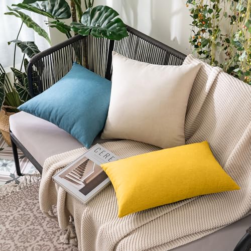 MIULEE Pack of 2 Decorative Outdoor Solid Waterproof Throw Pillow Covers Faux Linen Garden Farmhouse Cushion Cases for Summer Patio Tent Balcony Couch Sofa 18x18 Inch Mustard Yellow - color: Mustard Yellow, size: 18" x 18" (Pack of 2)