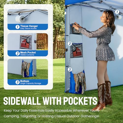 CROWN SHADES Canopy Tent, 10 x 10 Foot Portable Pop Up Outdoor Shelter with Pocket Sidewall, Push Center Lock, UV Protection, and Carry Bag, Blue - color: Blue