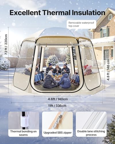 VEVOR Pop up Sports Tent, 8 Sizes Optional Clear Bubble Tent for 1-6 Person, Waterproof Outdoor Pod with Floor Mat & Top Cover, Garden Igloo Dome Tents Camping Shelter for Sports Watching - color: Clear, size: 11'L x 10.2'W x 7.2'H