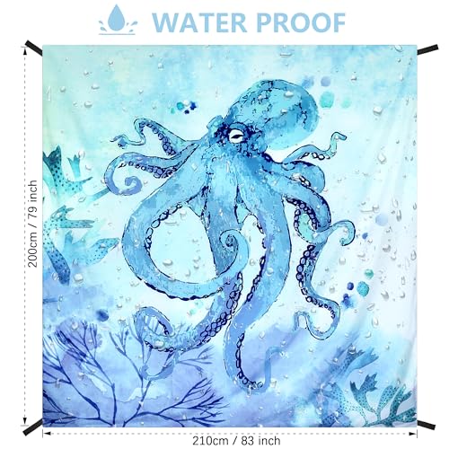 HIHOHO Beach Blanket Waterproof Sandproof Beach Mat for 1-8 Adults Quick Drying Durable Outdoor Picnic Mat for Beach Festival Travel Camping Hiking (BL-Octopus, 79"×83"(4 Person)) - color: Bl-octopus, size: 6'11" x 6'7"