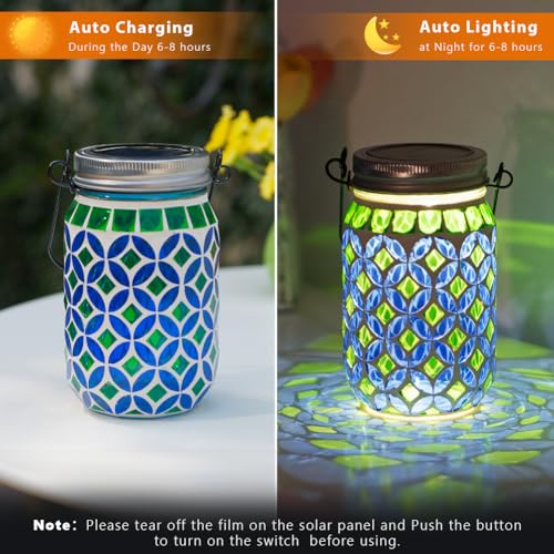 Stargarden Mosaic Solar Lantern , Outdoor Hanging Lantern Waterproof Table Lamp Mosaic Night Light for Tree, Garden, Patio, Yard, Outdoor(Blue Green) - color: Blue Circle