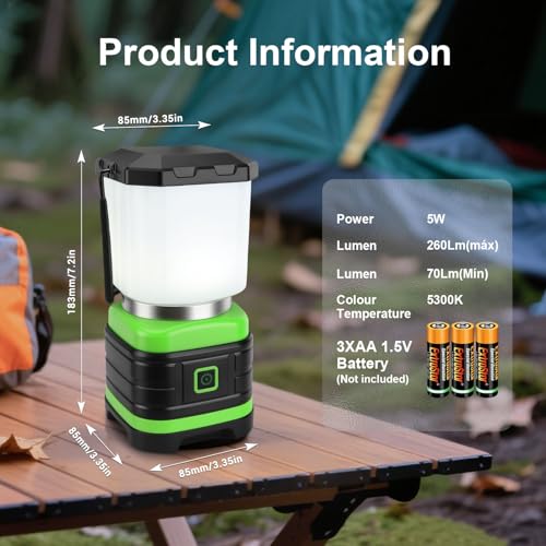 EXTRASTAR Camping Lantern, Lanterns for Power Outages, 2 Flash Modes, 260 Lumen max, Battery Powered Camping Gear for Camping, Hiking, Fishing, Hurricane, Storm, Outage, 1 Pack - size: 1 pc