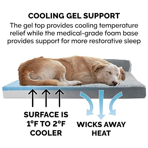 Furhaven Cooling Gel Dog Bed for Medium/Small Dogs w/ Removable Bolsters & Washable Cover, For Dogs Up to 35 lbs - Two-Tone Plush Faux Fur & Suede L Shaped Chaise - Stone Gray, Medium - color: (Two-Tone Faux Fur & Suede) Stone Gray, size: Medium