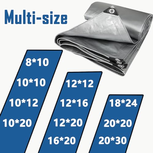 10'x12' Heavy Duty Tarp, 10Mil Silver Waterproof Tarps with Grommets, UV Resistant, Poly Tarpaulin with Reinforced Edges, Cover for Car, Roof, Camping - color: Silver-10mil, size: 10'×12'