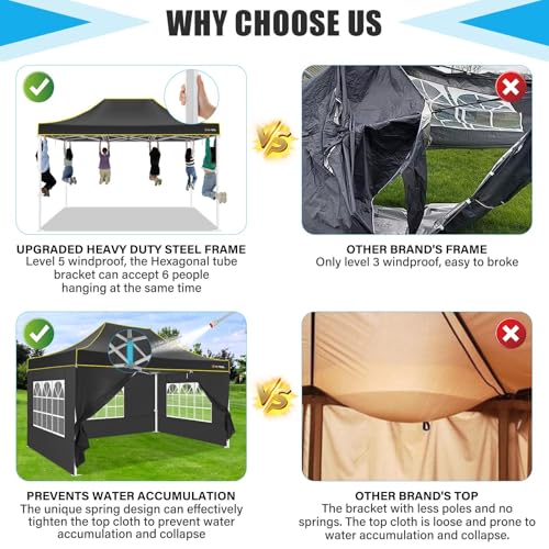 HOTEEL 10x15 Heavy Duty Pop Up Canopy Tent for Parties Event Wedding Commercial Instant Canopy Portable Shelter Folding with Roller Bag, Waterproof UV Resistant, Upgraded Thick Hexagonal Legs, Black - color: Black, size: 10x15FT (No Walls)