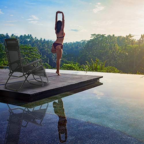 FDW Zero Gravity Lawn Lounge Chairs Set of 2 with Pillow and Cup Holder - Adjustable Reclining Folding Outdoor Chairs for Deck, Beach, Yard - color: Black
