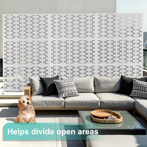 Modern Metal Privacy Screen, Patio Outdoor Privacy Panels with Stand, Freestanding Outdoor Divider for Yard, Deck＆Garden(71.3"*47.3"*15.7") - color: White,Brick