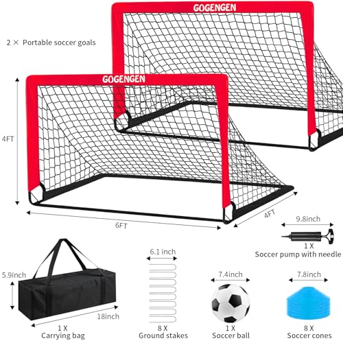 Soccer Goal, 2 of 6x4 Soccer Goals for Backyard with Soccer Net, Soccer Ball, Target, Cones, Soccer Training Equipment for Toddler Kids Youth - color: Red