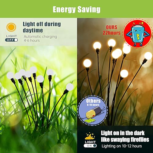 Flumy Solar Garden Lights Outdoor - 2 Pack 16 LED Firefly Lights Waterproof, Garden Decorations for Yard Patio Pathway Lawn Outside, Unique Gifts for Grandma Women, Solar Decor Warm White - size: 2 Pack