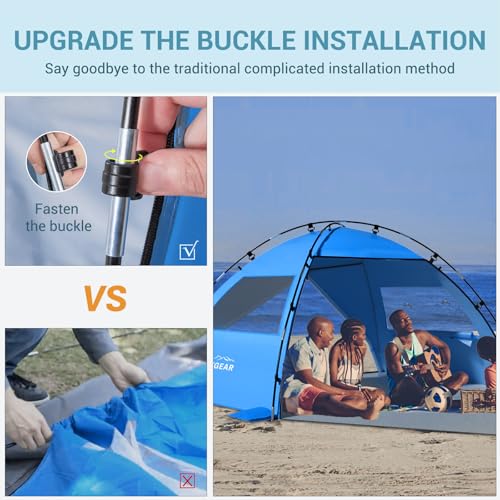 Elegear CumbreX™ Beach Tent Sun Shelter with Canopy, 6-8 Person Beach Tent, Easy Setup UPF 50+ UV Protection Portable Lightweight Double Silver Coating Cabana Sun Shade Shelter - Dark Blue - color: Dark Blue, size: 6-8 Person