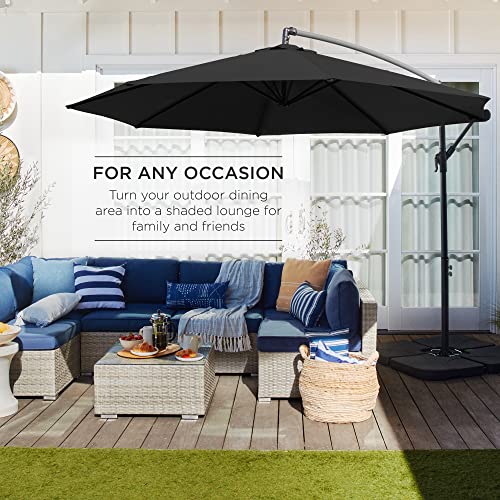 Best Choice Products 10ft Offset Hanging Market Patio Umbrella w/Easy Tilt Adjustment, Polyester Shade, 8 Ribs for Backyard, Poolside, Lawn and Garden - Black - color: Black, size: Offset