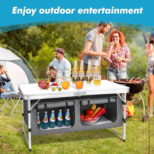 Camp Field Camping Folding Aluminum Table with Adjustable Legs for Outdoor Travel Beach, Backyards, BBQ, Party and Picnic Foldable Table - color: Whitebig