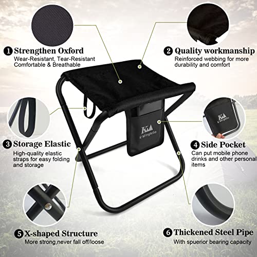 Upgraded Portable Folding Stool, 13 Inch Camping Stool for Adults Fishing Hiking Gardening and Beach with Carry Bag, Hold Up to 450lbs[Black] - color: Black