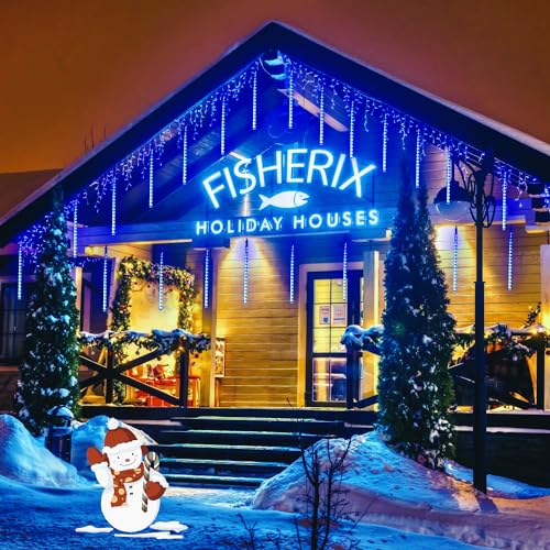 JMEXSUSS 2 Pack Solar Meteor Shower Lights, Blue Meteor Cascading Rain Lights, Waterproof for Tree/Garden Party Christmas Decor - 16 Tubes, 288 LED - color: Blue, size: 2*144LED