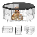VEVOR Foldable Metal Dog Exercise Pen, Pet Puppy Playpen Yard Fence with Top Cover & Door, Indoor Outdoor 8 Panels 24" W x 24" H Dogs Crate Kennel with Ground Stakes for Small & Medium Dogs - size: 8 panels 24*24in, style: Playpen + Top Cover