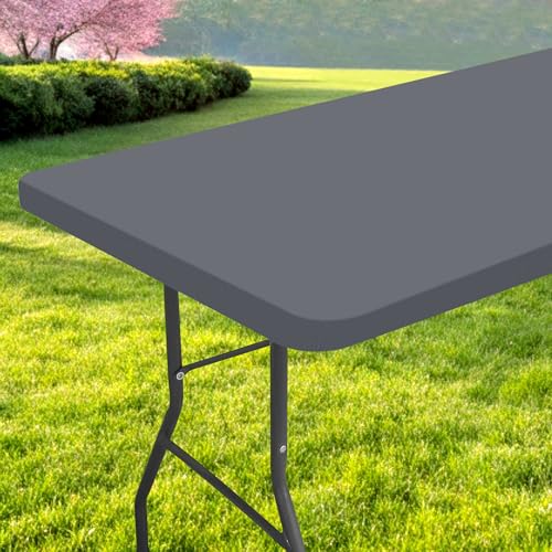 Rectangle Table Cloth, Waterproof Elastic Fitted Tablecloth for 4 Foot Folding Tables, Washable Polyester Tablecloths for Picnic, Camping, Outdoor (Grey, 30"x48") - color: Grey, size: 48" x 30" (Rectangular)