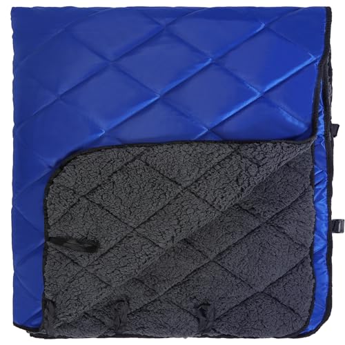 REDCAMP Large Outdoor Camping Blanket with Sherpa Lining, Waterproof and Windproof Cold Weather Blanket for Camping Stadium, Machine Washable 79"x 79" Blue - color: 79"x 79" Blue