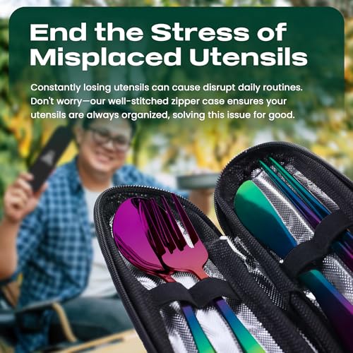 Taplord Portable Travel Silverware Set With Case, Includes 5 Pcs of Travel Utensils With Case, Stainless Steel Flatware Set For Camping, Easy to Travel, Lightweight (Multi) - color: Multicolor, size: 5 Pieces