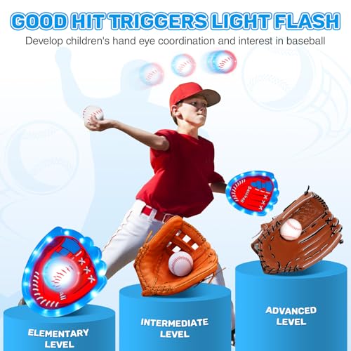 CozyBomB Toss and Catch Ball Game Set - Toddler Sports and Outdoor Toys, Sticky Baseball Glove Catch Games for Kids, Birthday Gifts for 3-10 Year Old Boys Girls (4 LED Paddle 6 Balls Vibration Flash)