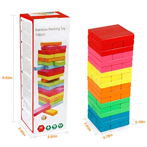 Coogam Wooden Blocks Stacking Game with Storage Bag, Toppling Colorful Tower Building Blocks Balancing Puzzles Montessori Toys Learning Sorting Family Games Educational Toys Gifts for Kids