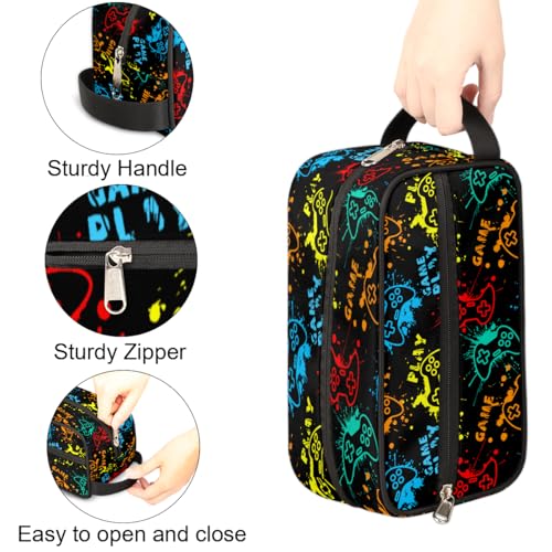 Kids Travel Toiletry Bag - Waterproof Hanging Cosmetic Hygiene Bags for Boys Men - Video Game Large Shave Kit for Toiletries Accessories Bathroom Stuff - color: Video Game