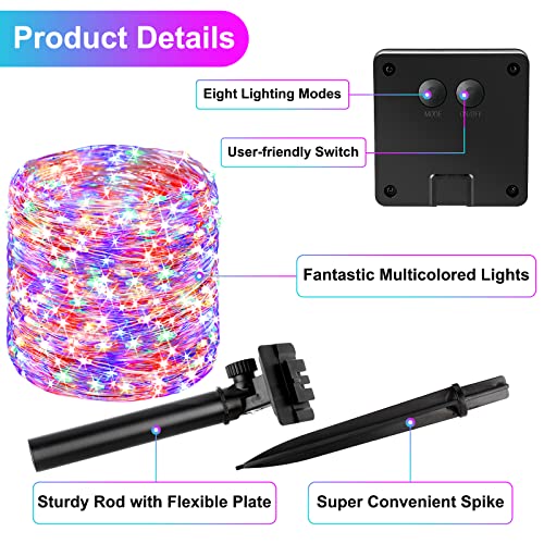 Brightever 4-Pack Solar String Lights Outdoor 288FT, Each 72FT 200 LED Solar Fairy Lights Waterproof, 8 Modes RGB Twinkle Lights for Christmas, Halloween, Party, Wedding Decorations(Multicolored) - color: Multicolor, size: 288FT