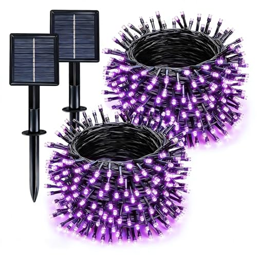 Solar String Lights Outdoor Waterproof 2 Pack Total 66ft 200LED 8 Modes Twinkle Lights Solar Fairy Lights for Patio, Garden Yard Party Wedding Tree Christmas Halloween Decoration, Purple - color: Purple