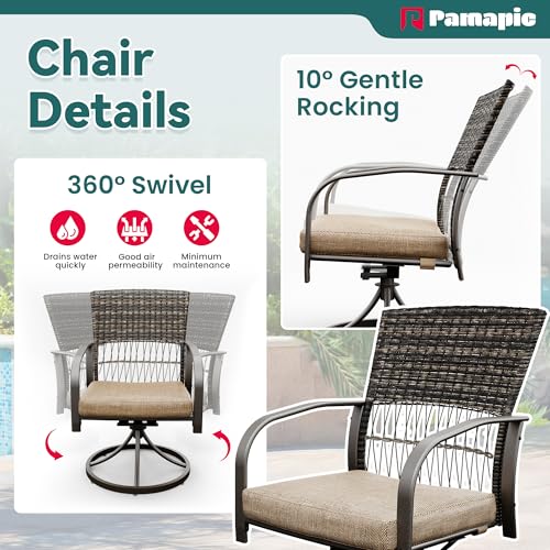 Pamapic 7-Piece Outdoor Dining Set with Table, Patio Furniture Includes 2 Swivel Chairs, 4 Wicker Chairs & Beige Removable Cushions, Weather Resistant Iron Frame for Backyard, Deck, Garden (Beige) - color: Beige