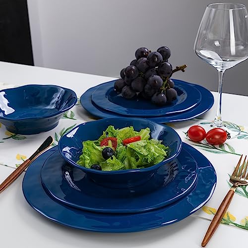 LEHAHA Blue 18-Piece Dinnerware Place Setting, Melamine Dishes for Indoor and Outdoor Dining, BPA Free, Reusable, Lightweight, Dishwasher Safe, Not Microwaveable - color: Cobalt Blue