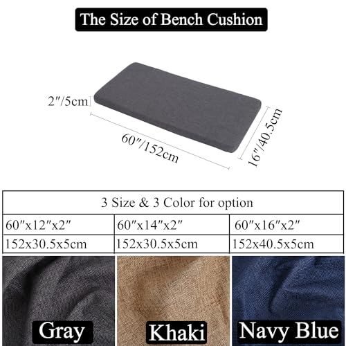 60x16 inch Dining Bench Cushion for Indoor Furniture Non-Slip Rectangle Window Seat Cushions, Gray - color: Gray, size: 60″x16″