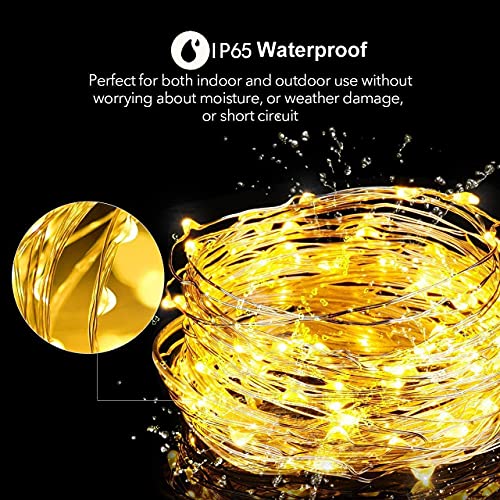 Lezonic Solar Fairy Lights, 2 Pack 240 LED Outdoor Waterproof 24M/80Ft 8 Modes Copper Wire Lights for Patio, Yard, Porch Decor (Warm White) - color: Warm White