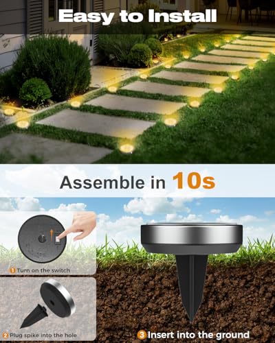 btfarm 16 Pack Solar Lights Outdoor, 8 LED Solar Ground Lights IP65 Waterproof Flat Solar Disc Light, Pathway Lights for Garden Lawn Patio Yard Path Landscape, Warm White - color: Warm White, size: 16 Pack