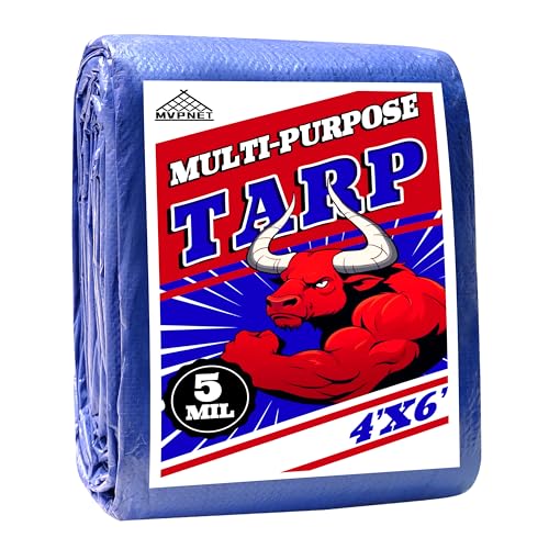 Tarp 4x6 ft 100% Waterproof Uv Resistant High Durability Multipurpose 5mil Blue Tarp for Covering Courtyards, Cars, Camping, Gardens, Pet Nests -by MVPNET - color: 5mil, size: 4x6